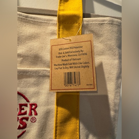 NWT! Trader Joes Mini Canvas Tote Bag Yellow - Picture 3 of 5